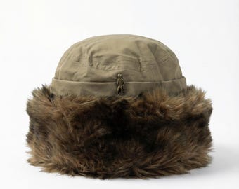 Winter vintage fur hat, khaki luxury faux fur hat with Fleece Lining, Warm Fluffy Fake Fur Hat, womens winter bucket trendy hat