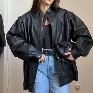 Leather biker jacket coat, military jacket , vintage moto black jacket, 80s leather bomber jacket, leather jacket women old school Nuage M