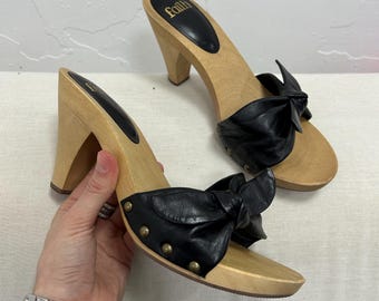 Orthopedic greek Faith barefoot leather sandals black flip flops wooden swedish womens peep toe clogs, mules UK 5 US 7.5 EU 38