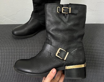Vintage riding knee high boots, tall leather y2k boots, cavalry long cowgirl boots, barefoot round toe boots, boho chic gogo renaissae boots