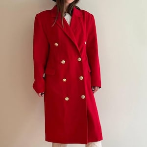 Vintage Women&#39;s Red Trench Coat Red St.Michael from Marks&Spencer pure wool long coat trench maxi trench coat jacket Women&#39;s UK 12 M