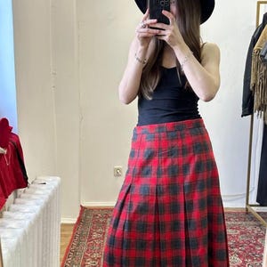 Kilt plaid skirt midi, tartan maxi skirt, Victorian floor length skirt, pencil skirt, red vintage circle skirt, wool winter plaid skirt