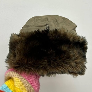 Winter vintage fur hat, khaki luxury faux fur hat with Fleece Lining, Warm Fluffy Fake Fur Hat, womens winter bucket trendy hat
