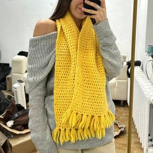 Yellow handmade wool shawl, winter wool chunky scarf, colorful hand knit vintage head scarf, knit scarves designer scarf