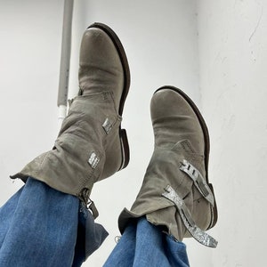 Vintage cute cowboy A.S. 98 boots, Italian women ankle grey boots, goth victorian boots, motorcycle riding cowboy boots, 90s leather US 6.5