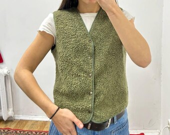 Vintage Chloé khaki women vest,  lamb green boho vest, women bohemian 90s vest size XS-S , sleeveless jacket 1990s vest top, cropped vest