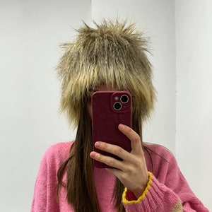 Fur hat women deer, big faux fur hat, fur winter vintage fuzzy hat, Luxury Faux Fur Hat with Fleece Lining, Warm Fluffy Fake Fur Hat