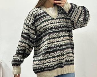 Vintage ugly wool sweater, irish icelandic nordic sweater, wool norwegian grandpa oversized sweater, ireland chunky sweater coat 90s