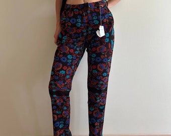Vintage Antik Batik pants trousers women's print flowers  floral african  print wide leg hippie palazzo lounge pants