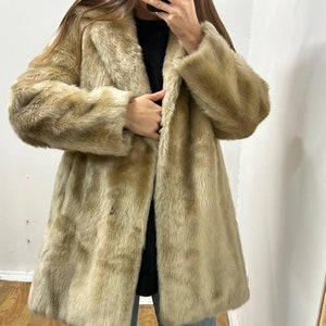 Vintage fur coat, beige short women fur coat, vintage winter coat XS-S, fox fur 90s boho coat, teddy coat silver fox fur