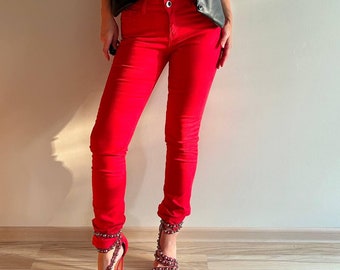 Morgan De Toi Womens Stretch Denim Skinny jeans Red Size S France Pants  Vintage 2000s