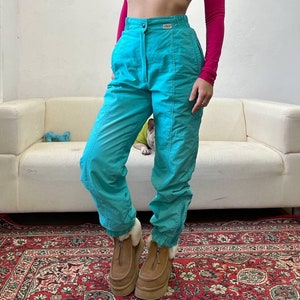 Retro ski pants 1980s , turquoise ski snowsuit women winter 90s ski trousers, Etirel vintage ski trousers, retro 90s green snow pants