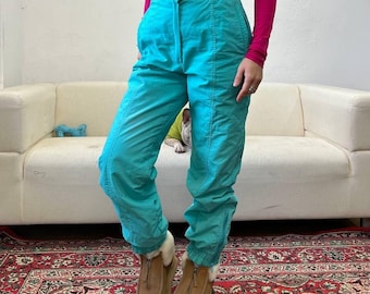 Retro ski pants 1980s , turquoise ski snowsuit women winter 90s ski trousers, Etirel vintage ski trousers, retro 90s green snow pants