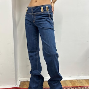 Designer y2k Roberto Cavalli Jeans, vintage women’s skinny denim pants, blue 90s  stretch jeans, Italy 00s Low landing jeans