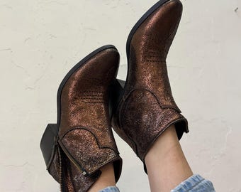 Golden vintage boots, Ovye brown women heel boots, combat riding gogo boots, cowboy victorian costume boho boots, festival designer boots