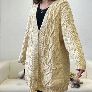 Vintage lemon knit Long Cardigan , handmade 1990s knit sweater designer knitwear, boho wool cardigan, hippie retro ugly granny sweater coat