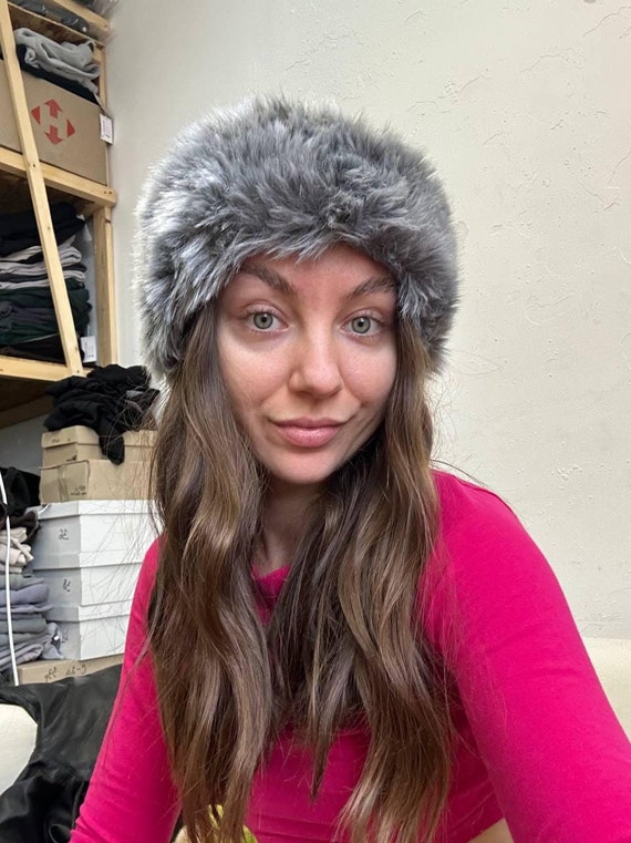 90s Faux Fur Hat 90s Russian Fur Hat With Ear Flaps and Pom Poms, Size Petite  main image 4