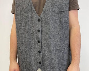 Vintage mens wool waistcoat vest, formal grey sleeveless vest for men Hisdern hand made , wool vest men waistcoat undyed wool handwoven 4XL