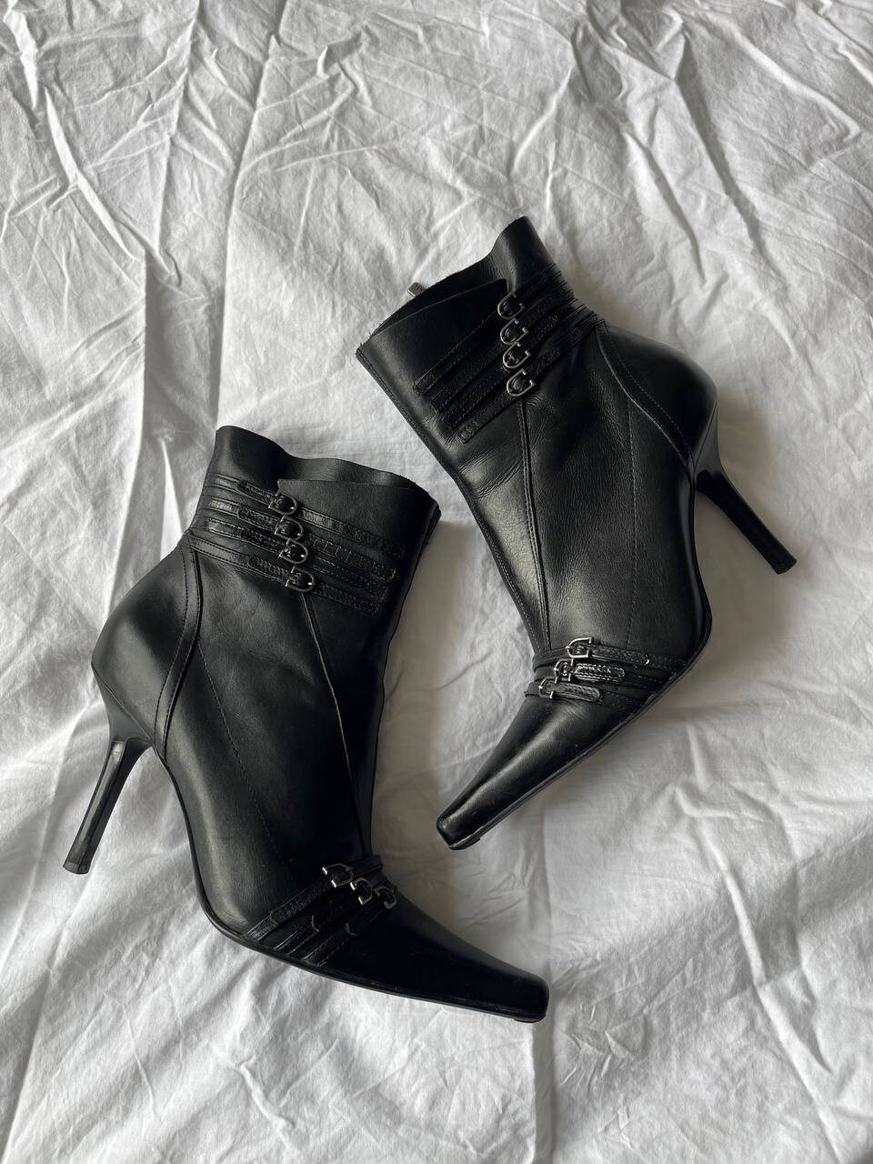 Vintage 90's Pointed Toe Boots Y2k Black Heel High Leather Vintage 90's Pointed Toe Boots Y2k Black Heel High Leather