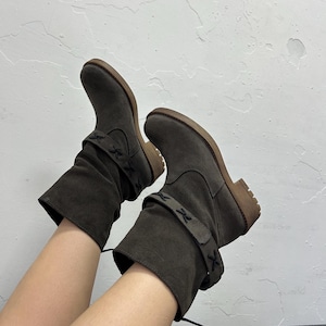 Vintage Coolway cowgirl western  women boots, boho  suede shoes, designer gray gogo biker hippie boots US 5 EU 36 UK 3