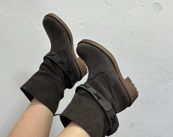 Vintage Coolway cowgirl western  women boots, boho  suede shoes, designer gray gogo biker hippie boots US 5 EU 36 UK 3