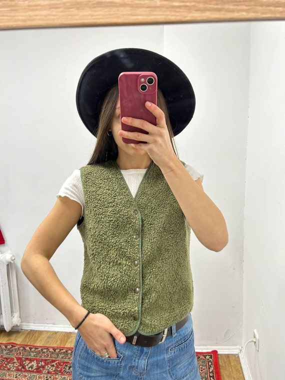 Chloé, Vintage Chloé khaki women vest, lamb green boho vest, women bohemian 90s vest size XS-S , sleeveless jacket 1990s vest top, cropped vest