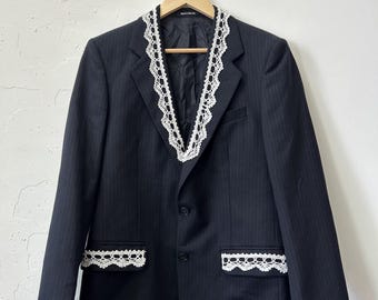 Upcycled lace woman jacket handmade, Oversized Designer blazer, Vintage blazer Handmade women reworked,  Redesigned Women's Classic Jacket