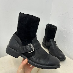 Mens ankle biker boots, black cowboy motorcycle boots, western cowboy boots men, barefoot slipper boots size 43 US 10, men leather shoes