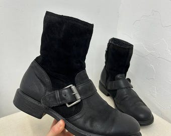 Mens ankle biker boots, black cowboy motorcycle boots, western cowboy boots men, barefoot slipper boots size 43 US 10, men leather shoes