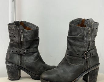 Victorian knee high tall leather boots, leather combat boots, riding gogo boho boots, jedi platform boots, victorian viking boots EU 40 US 9