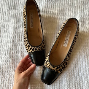 Vintage Valbrenta Leopard Print Cowhair Leather Heels shoes heels black platform heels 80s fashion, womens shoes lace up UK 4 EU 37 US 6.5