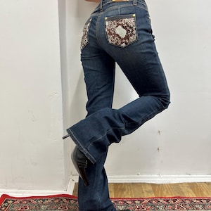 Vintage y2k Roberto Cavalli Jeans, women’s skinny denim pants, blue 90s designer stretch jeans, Italy 00s Low landing jeans