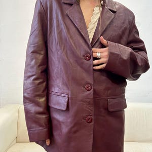 Leather 90s burgundy trench coat, vintage biker moto jacket, women leather 80s blazer, leather blazer, classic vintage jacket size S-M