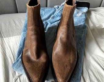 70s Vtg Nocona Texas Brown Leather 2 Tone Cowboy Boot  display picture 2