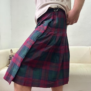 Scottish kilt plaid skirt midi, tartan red vintage circle skirt, wool winter plaid skirt, wool circle skirt, victorian edwardian skirt