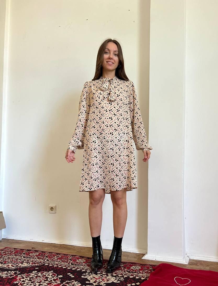 Corey lynn calter dress polka dot silk size 8 S, 100% silk summer 90s dress
