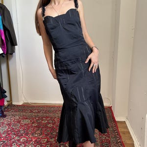 Vintage Courtisane asymmetrical dress, fairy wrap evening y2k dress, designer 90s midi dress, cocktail corset bohemian black ruffle dress