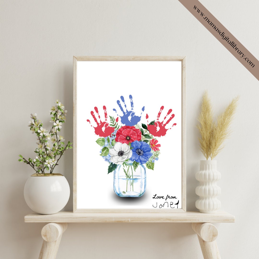 Flower Handprint Craft Art, Printable Mothers Day, for Mom or Grandma ...