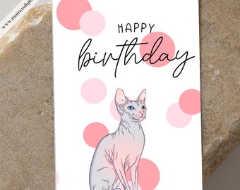 Sphynx Birthday Card, Happy Birthday, Birthday Card, Sphynx Cat, Cat design, Hairless Cat Card, Birthday Celebration, Digital Card, Cat