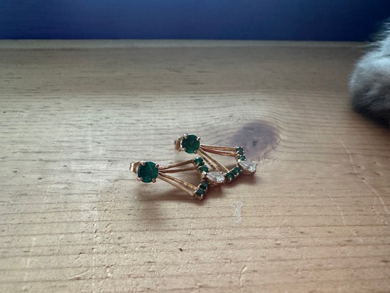 Vintage Emerald Earrings with Emerald and Diamond… - image 3