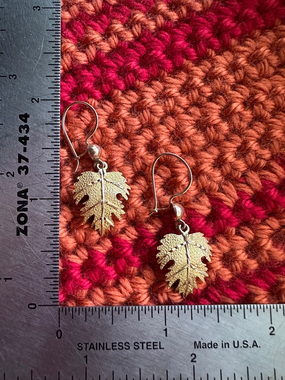 Vintage Golden Oak Leaf Earrings, 1982 Turkey, So… - image 1