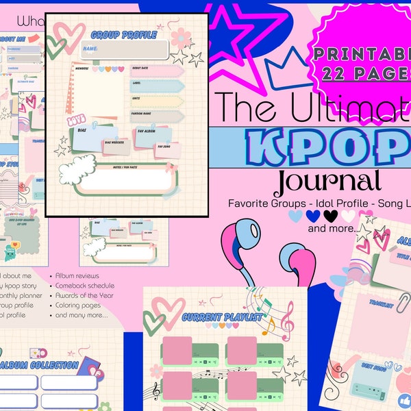 L'ultime carnet de notes imprimable de 22 pages Kpop Journal à téléchargement immédiat