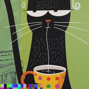 Black coffee cat,  printable poster design.
