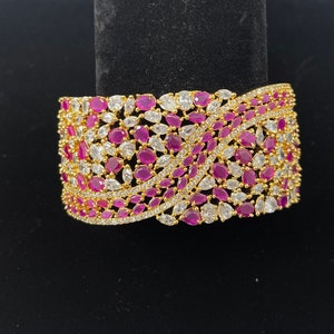 CZ Diamond Pink Bracelet,Indian Bracelet, American Diamond Indian  Bracelet, Indian Jewelry/ Indian Kada , Indian Pakistani wedding jewelry,