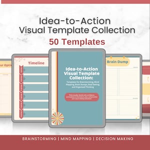 Diagramme de remue-méninges Mind Mapping Définition d'objectifs Inserts Brain Dump Idea Maps Productivité Feuille de travail Pages Modèle PDF Prise de notes numérique