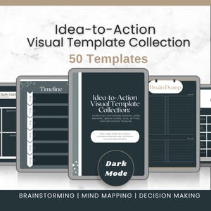 Diagramme de remue-méninges en mode sombre Cartographie conceptuelle Définition d'objectifs Insertions de vidage cérébral Cartes d'idées Feuilles de calcul Pages Modèle PDF Prise de notes numérique