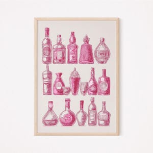 Pink Bar Cart Cocktail Art Poster Prints Decor Wall Art, Alcohol Print Poster Wall Art, Girly Dopamine Aesthetic Prints, Digital Download