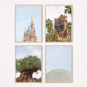 Disney-Drucke, Walt Disney World-Druck, Disney-Ikonen, Magic Kingdom, Animal Kingdom, Epcot, Hollywood Studios, Vierer-Set