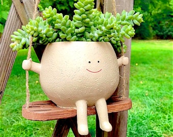 Hanging Planter with Face | Swinging Face Flower Pot | Hanging Pot with Face for Garden Courtyard Landscape | Succulent Pot for Garden Decor