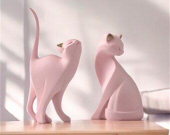 Minimalistische Katzenstatue | Dekorative Katzen-Ornamentfigur für Tierliebhaber | Katzengeschenk für Mama | Rosa Kätzchen Figur | Minimalistische Skulptur